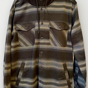 VTG Quiksilver Plaid Fleece Flannel Jacket L Gray Hood Cotton Blend Warm HEAVY